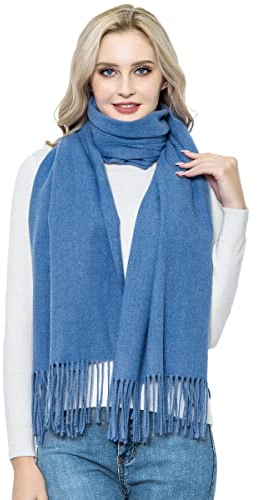 vimate Kaschmirschal für Frauen, Soft Real Cashmere Wool Pashmina Schals und Wraps für Geburtstag, Weihnachten (DE-Blau)