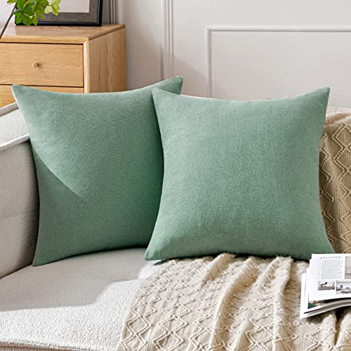 MIULEE 2er Set Kissenbezügen Chenille Dekorative Kissenbezüge mit verstecktem Reißverschluss Geeignet für Schlafzimmer Wohnzimmer Wohnzimmer 40x40 cm Mintgrün