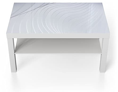 DEQORI Glastisch | weiß groß 90x50 cm | Motiv Abstrakte Wellenstruktur | ausgefallener Beistelltisch aus Glas | Hochglanz Couchtisch fürs Wohnzimmer | moderner Couch Tisch mit Design