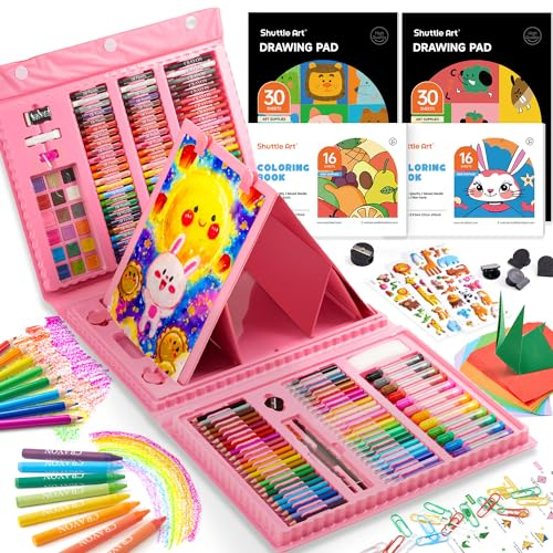 Shuttle Art Malkoffer, 335 Teiliger Malkasten für Kinder Rosa, Malset für Anfänger zum Malen und Zeichnen mit Wasserfarben, Wachmalstifte, Buntstifte, Malstifte