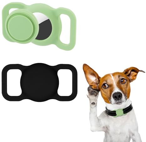 2 Stück Airtag Hundehalsband, Silikon Wasserdicht Anti-Verlust Airtag Schutzhülle Abdeckung für Haustiere Hunde Katzen Kompatibel mit Apple AirTag GPS-Tracker (Schwarz und Grün)