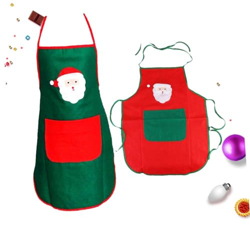 NAMOARLY 2pezzi Grembiule Senza Maniche Babbo Natale Natale Rosso Verde Per Casa Ristorante Caffè Cucina Barbecue Festa