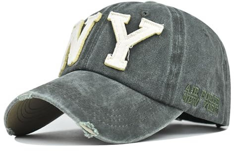 FVKTHNVS Washed NY Baseball Cap Große Stickerei Unisex Outdoor Cap Dad Hat, armee-grün, 58