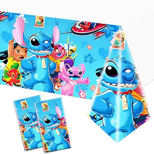 POPOYU 2Pcs Stich Party Tablecloth,Blue Stich Party Table Cloth for Kids,108x180cm Plastic Stich Table Cover Party Table Decorations for Girls Boys Birthday Stich Themed Party Supplies