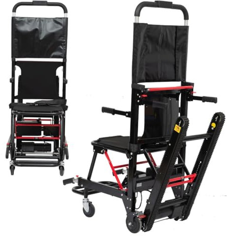 HZWJD Wagen Stair Climber Für Rollstühle,Zusammenklappbarer Evakuierungs Treppenlift Stuhl,Treppensteiger Elektrisch,Rollator Faltbar Und Leicht Mit Sitz,Zuladung: 165 Kg Black
