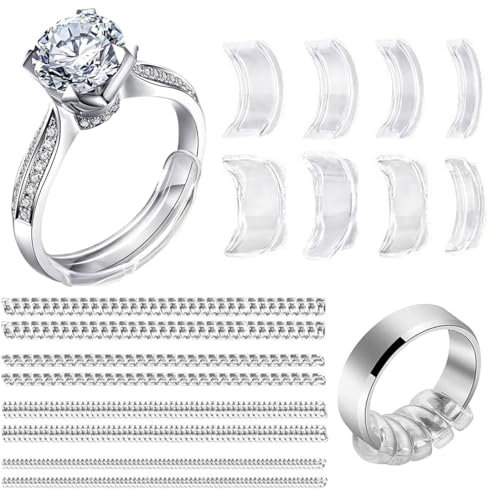 WeddHuis Ajusteur de Taille de Bague Invisible, Ringschutz, pour Bagues Desserrées, 2 Styles Réducteur de Bague Silicone Femme Homme, Retrecisseur (4 tailles) (Transparent)