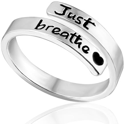 Mikovivi Just Breathe Ring für Damen, 2cm Durchmesser Heilungsringe Verstellbar Silber Inspirierende Ringe Geschnitztes Herz aus Metall Heilringe Offener Ring Schmuckgeschenk