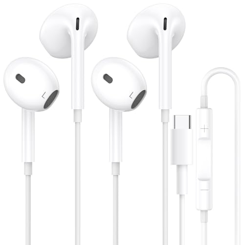 2 Stück USB Type-C Kopfhörer,In-Ear HiFi Stereo Headset mit Geräuschunterdrückung,kabelgebunden mit integriertem Mikrofon und Lautstärkeregler für iPhone 15/ProMax/Pro/Plus,iPad Pro,Samsung Galaxy s24