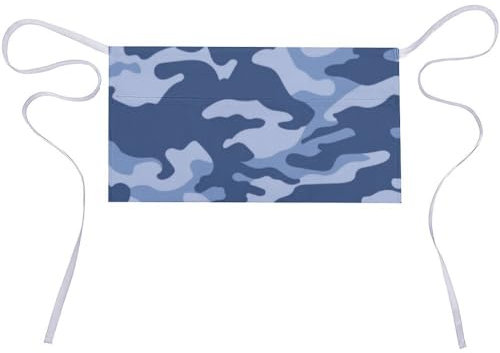 JiuPopular Delantal corto, delantal de cintura de camuflaje azul, delantal de trabajo con 3 bolsillos, ver fotos, 30x60cm