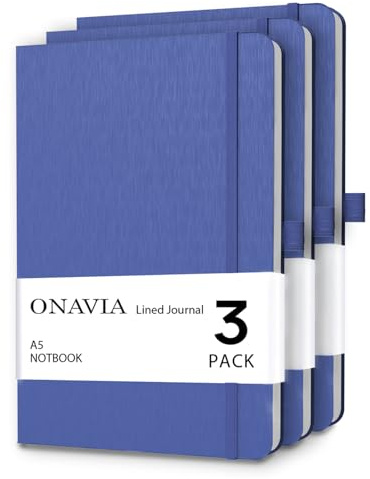 ONAVIA A5 Hardcover Liniertes Notizbuch 3er Pack, 80 Blatt, Blau | 160 Seiten, 14,8 × 21 cm, Hardcover, Liniert, Notizbuch für Schule, Studium und Büro