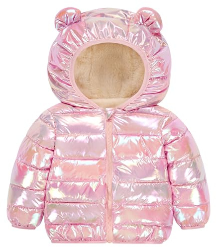 Kids4ever Veste bébé Petite Fille Polaire Manteau à Capuche Brillante Blouson Coupe-Vent 18-24 Mois