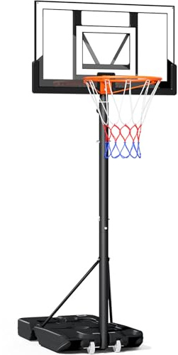 Yohood Basketball Hoop Outdoor, 10FT Professional Portable Basketball Hoop for Kids Adults Youth, Basketball Stand with Wheels Sturdy Backboard Adjustable Height Net Set System Game Park Garden | Premium Clear PC Backboard, Quick Lever for All Ages, Driveway Dual-Brace Base, Backyard Indoor Mobile Wheels