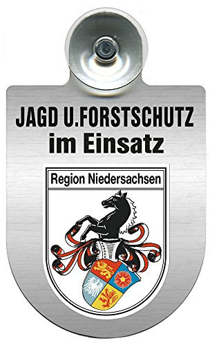 Einsatzschild für Windschutzscheibe incl. Saugnapf - Jagd + Forstschutz im Einsatz - Wappen nach Wahl - 309729- Farbe Region Niedersachsen