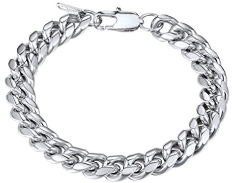 PROSTEEL Herren Armband 10mm Edelstahl Panzerkette Armband schwer Glieder Link Kettenarmband Armkette Armreif, Länge 19cm, silber