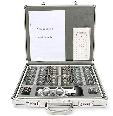 CGOLDENWALL 158Pcs Optical Trial Lens Set Metal Rim Aluminium Silver Case with Trial Frame with Case