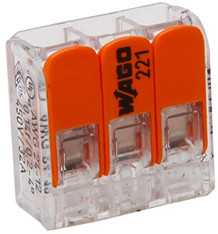 KOPP 33346405 WAGO-Borne (3 enchufes, con Palanca, Reutilizable, 1,5-2,5 mm Unidades), Color Transparente, Gris y Naranja, 10 Stück