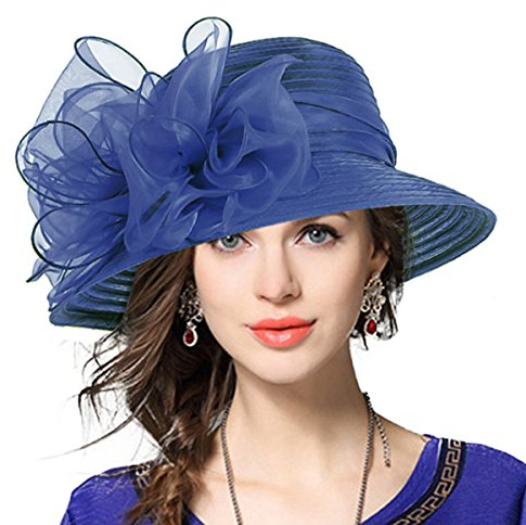 VECRY Damen Oaks Derby Kleid Kirche Glocke Ascot Eimer Hochzeit Bowler Sonnenhüte (Marine)