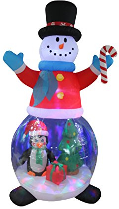 8 Foot Tall Christmas Inflatable Snowman Globe with Penguin and Gift Box Christmas Tree Decor Outdoor Indoor Holiday Decorations, Blow Up LED Lighted Yard Decor, Giant Lawn Inflatable for Home Family