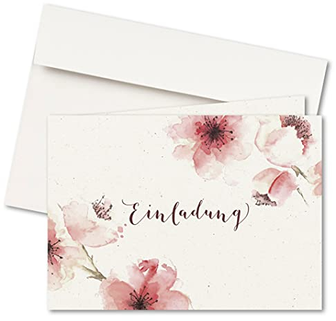 20er Set Einladungskarten & Umschläge, Klappkarten, Format A6, Motiv: Kirschblüten, Hochzeit, Geburtstag, Jubiläum (20er Set)