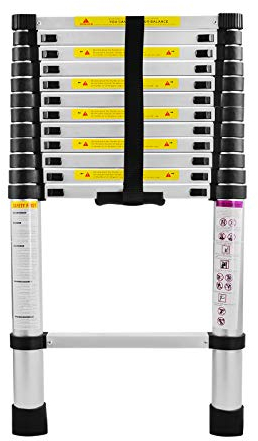 LZQ Teleskopleiter 3,8m Alu Ausziehleiter Mehrzweckleiter, 13 Sprossen - 87cm bis 3,80m Anlegeleiter, 150 kg Belastbarkeit