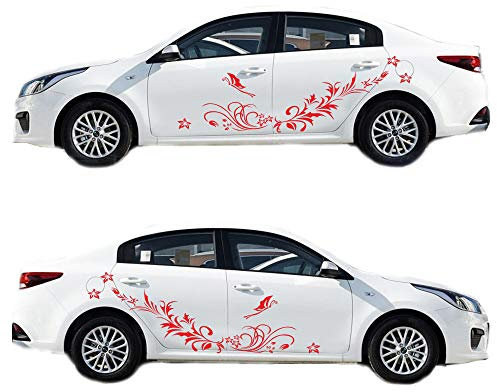 Sticker Autocollant de voiture Fleur Rotin carrosserie latérale et capot (rouge)