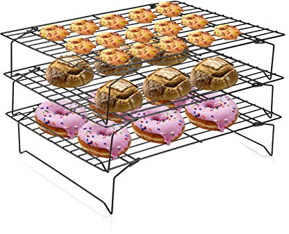 3-Stöckiges Kühlgestell Abkühlgitter Edelstahl Grillrost zum Kühlen von Kuchen Antihaftbeschichtung Einzeln oder Stapelbar zum Backen Braten Grillen, 34 x 24,5 x 7 cm