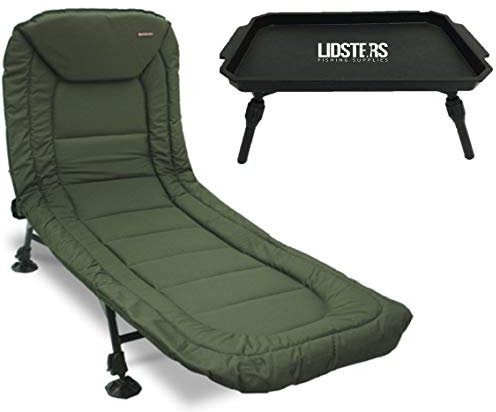 LID NGT Specimen Fishing Camping Anglers Reclining Lightweight Bedchair with Pillow + Plastic Fishing Bivvy Table