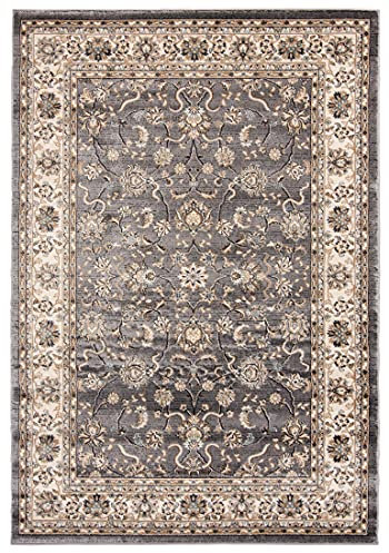 Carpeto Rugs Traditioneller Orientalischer Teppich mit Blumen - Kurzflor - Weich Teppich für Wohnzimmer, Schlafzimmer, Esszimmer - ÖKO-TEX Wohnzimmerteppich - Teppiche - Ja - Grau
