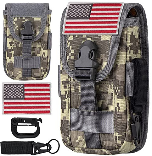 IronSeals Tactical Cell Phone Holster Pouch, Smartphone Pouch Cellphone Case Gadget Bag Molle Attachment Belt Holder Waist Bag for 4.7-6.9 with US Flag Patch and Gear Clip for iPhone 16 Pro