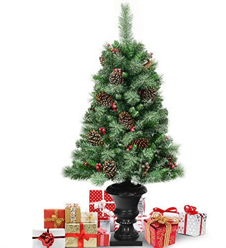 TANGZON 2/3/4FT Mini Christmas Tree,Tabletop Artificial Xmas Tree with Base, Xmas Home Party Decoration for Indoor (4FT/120cm,Green with Ornaments)