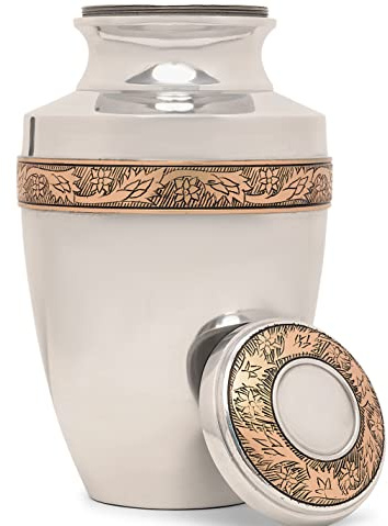 Eternal Harmony Urne für menschliche Asche | Urne für Erwachsene, sorgfältig handgefertigt mit eleganten Finishes zur Ehren und Erinnerung an Ihre Liebsten. Große Größe mit schönem Samtbeutel (Silber)