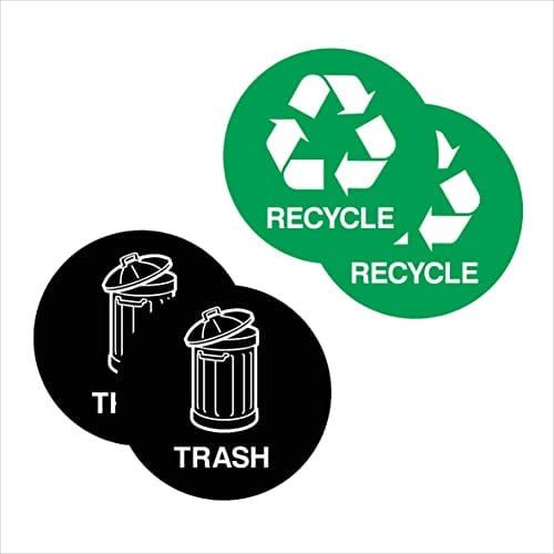 4x Recycling Stickers for Bins 125mm Circles Self Adhesive Waterproof Vinyl Black & Green