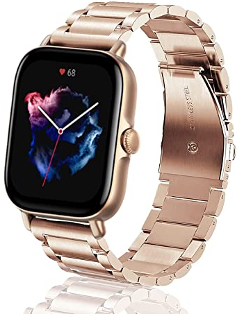 ToVioc 20mm Armband Kompatibel mit Amazfit Active 2 Square/2/1, GTS 4/4 Mini/3/2e/2 mini/2, Herren & Damen Rostfreier Edelstahl Ersatzband für Amazfit Bip 3 pro/3/S/lite/U Pro, GTR Mini - Roségold