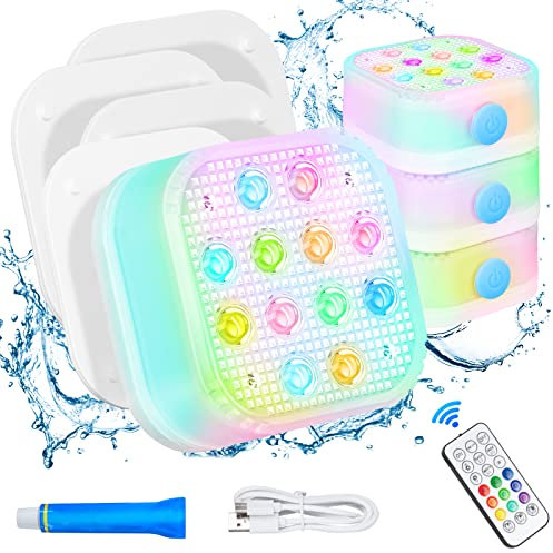Purheme Luci da piscina sommergibili ricaricabili con telecomando, impermeabile subacquea USB-C ricarica integrata 2600 mAh magnete batteria 16 colori che cambiano luci LED galleggianti decorazione