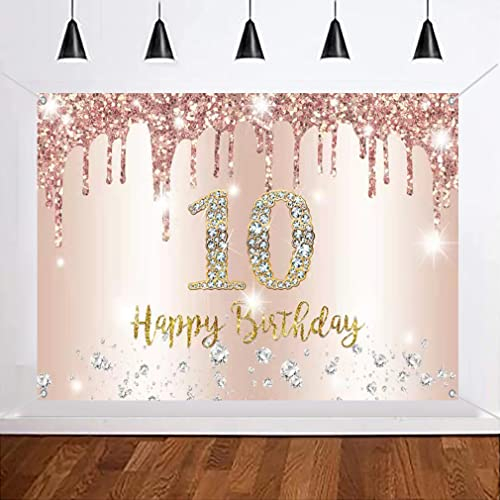 10. Geburtstag Mädchen Deko Banner Roségold, 10 Geburtstag Stoff Schild Plakat Hintergrund Banner Mädchen Geburtstagsfeier Deko