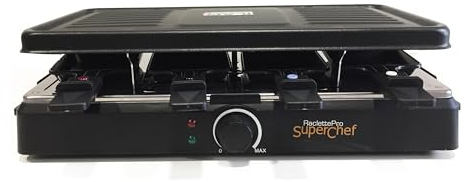 Raclette Superchef, Recubrimento anti adherente ILAG, CORFLON ultra, SWISS Technology 8 Personas 8 Mini Sartenes 8 Espatulas Grill Electrico Parrilla Barbacoa