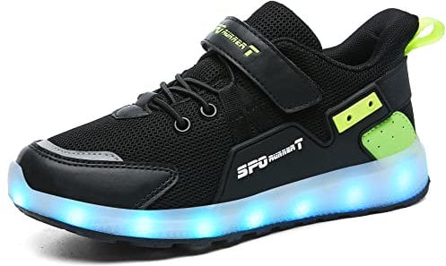 Nishiguang Kinder Jungen Mädchen LED Leuchten Schuhe USB Lade Blinken Turnschuhe Trainer Blackgreen-33
