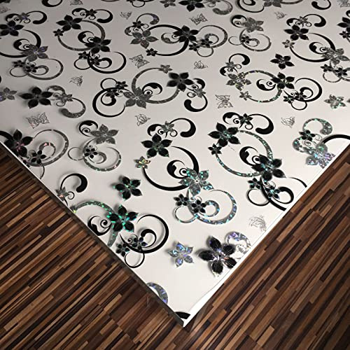 Plas-Tex Tischfolie mit Blumen Bedruckt - Maß nach Wunsch Transparent Klar Tischdecke Tischschutz Schutzfolie Abwaschbar weich PVC (80x160cm)