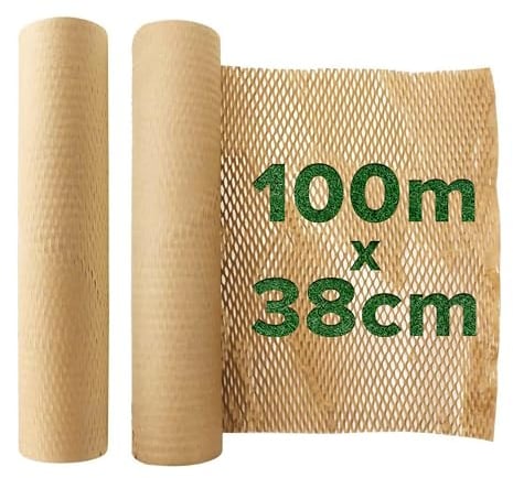 Honeycomb Sustainable thick Paper Packaging Roll 38 cm x 100 m, Eco-Friendly* Brown Craft bubble wrap cushioning for Breakables, Packing, Fragile, Shipping, Moving House, Gift. Proudly made in the UK