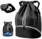 BROTOU Unisex Drawstring Backpack, Waterproof Gym Bag, Large Oxford PE Backpack, Students School Pack, Durable Sports Ball Bag, with Shoe Bag (Black)