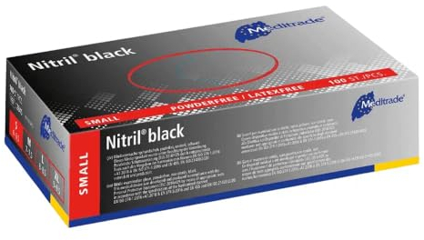 Nitrilhandschuhe 1000 Stück Box (Schwarz) Meditrade Einmalhandschuhe, Untersuchungshandschuhe, puderfrei, unsteril, latexfrei (S)