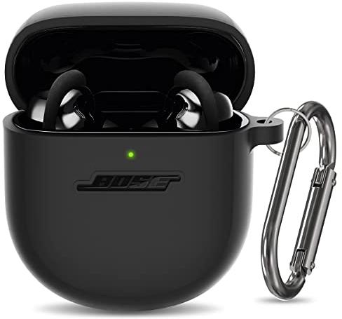 Bose QuietComfort Earbuds II und Ultra Silikon Hülle (2022-2023) - Stoßfeste Schutzhülle für Damen und Herren mit Schlüsselanhänger (Schwarz)