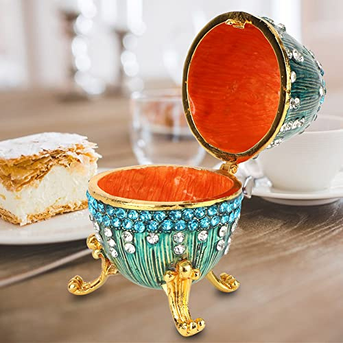 Tyenaza Schmuck-Aufbewahrungsbox, handbemaltes, emailliertes Fabergé-Ei, emailliertes Osterei, Vintage-Stil, Schmuck-Organizer, Schmuckkästchen, Dekoration, Geschenk, blau