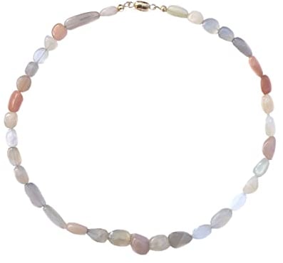 XEN Mondstein - Collier Trommelstein 48 cm Magnetverschluß 925 AG/vergoldet 48