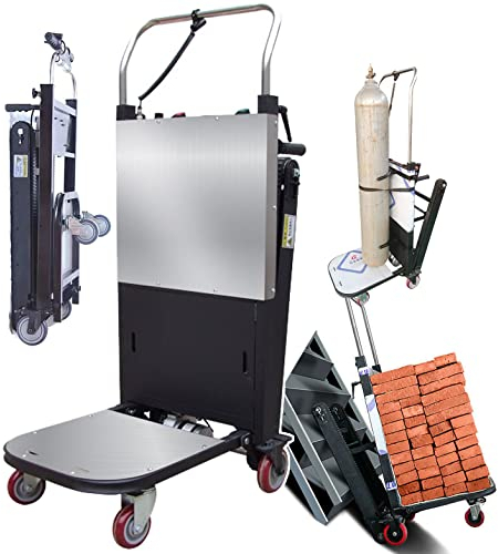 JUNIPI Elektrischer Treppensteiger - Sackkarre, Mit Teleskopstiel, Treppen Rauf/Runter (80 Stockwerke), 300 Kg Tragkraft (24 V 26 Ah), Elektro-Sackkarre,Black