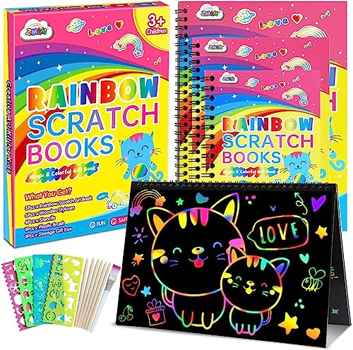 ZMLM kratzbilder für Kinder, Kunsthandwerk Magie Papier Geschenk Set Färbung Zeichnung Zubehör Kit für Erwachsene Geburtstag Party Favor Aktivität Spaß 4-12 Mädchen Jungen
