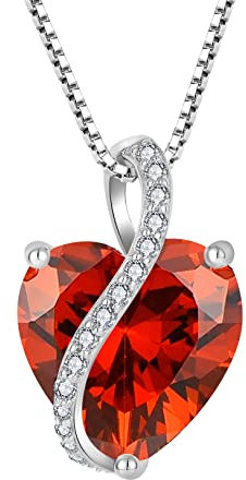 YL Collana Cuore in argento 925 con ciondolo con granato in pietra portafortuna di gennaio per donna