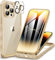 CENHUFO Compatible with iPhone 14 Pro Max Case Built-in Glass Screen Protector with Camera Lens Protector, Full Body Protective Phone Case for iPhone 14 Pro Max Case Shockproof -Gold/Beige
