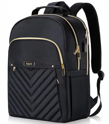 Skaypibs Rucksack Damen, 15.6 Zoll Schulrucksack mädchen Teenager mit Laptopfach, Groß Wasserdicht Laptop Schultasche mit USB Ladeanschluss, Daypacks Tagesrucksack Rucksacktasche für Frauen Schwarz
