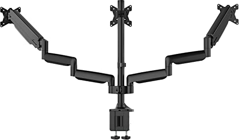 UPGRAVITY Triple Monitor Stand for Three Computer Screens up to 32”, Heavy Duty C-Clamp Base, Fully Adjustable Gas Spring 3 Monitor Desk Mount Arms Hold up to 30.9 lbs Each
